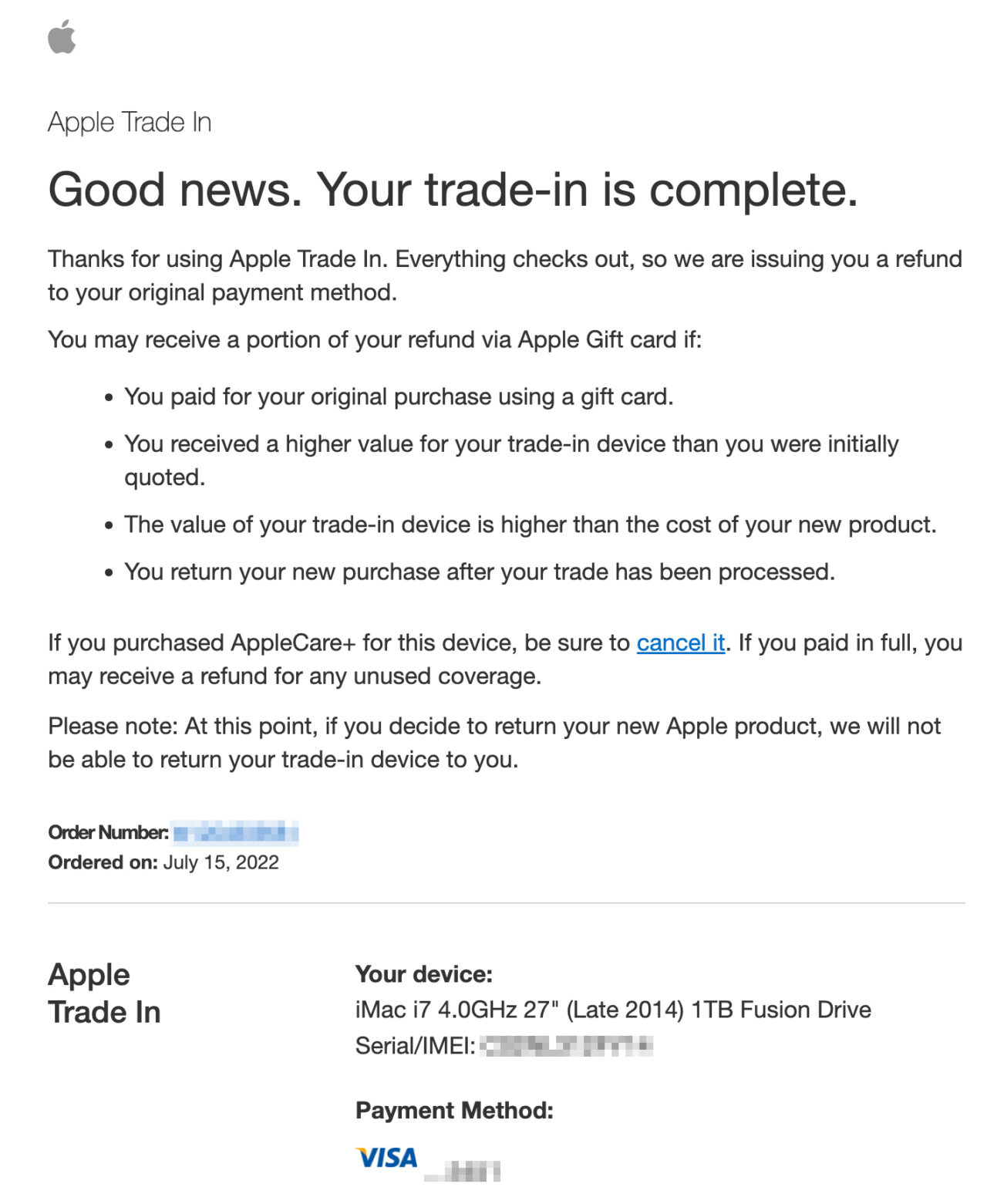 Apple Trade In 完了
